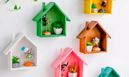 (Pack Of 2) Wooden Wall Hanging Colorful House